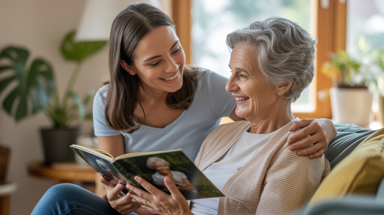 Caring companion with elder in cozy home